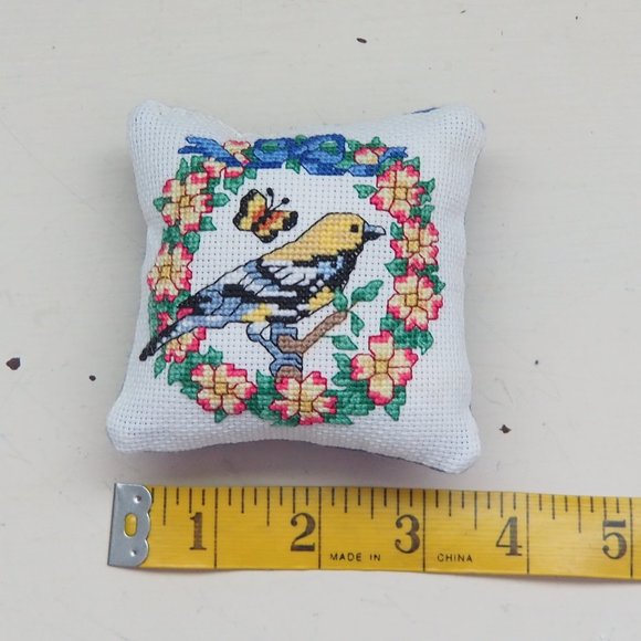 Handmade Goldfinch Cross-Stitch Pincushion - Picture 7 of 8